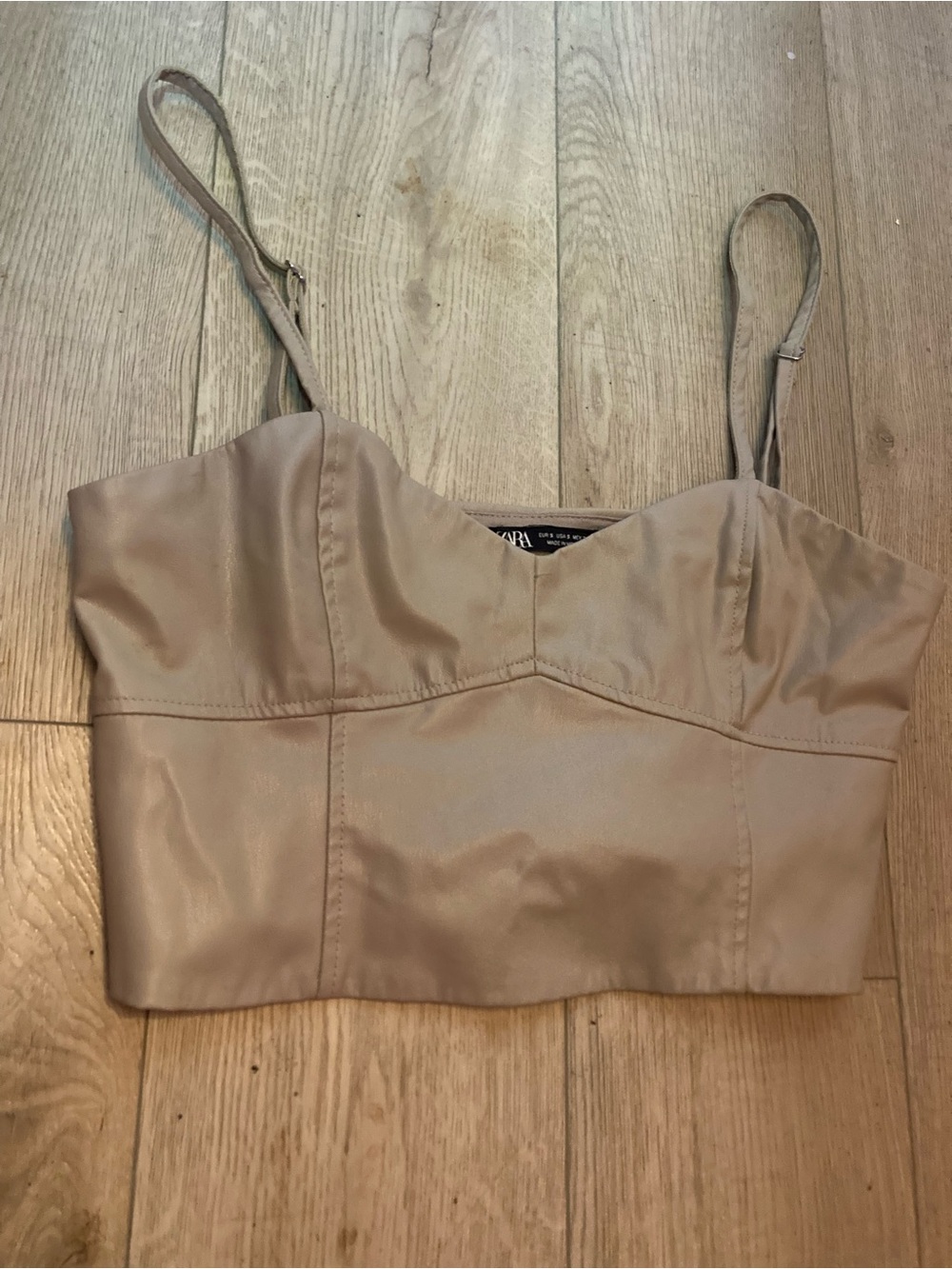 Zara Beige Faux Leather Cropped Bustier Top